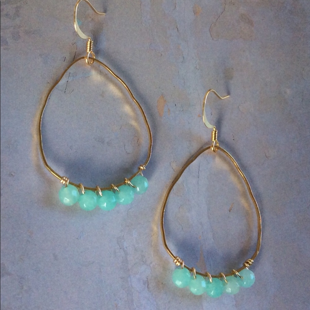 New Gold Plated Amazonite Lightweight Earrings - Picture 4 of 7